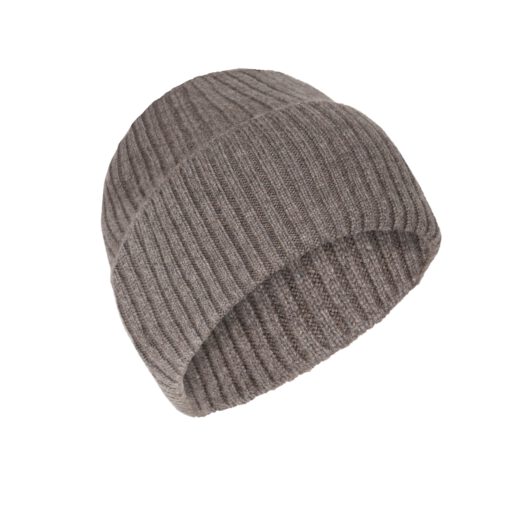 cashmere ribbed beanie in dark taupe