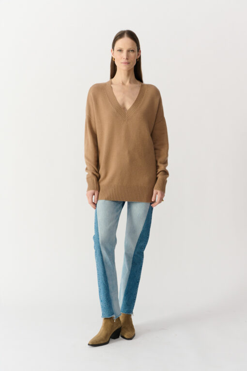 cashmere sweater with v-neck camel color