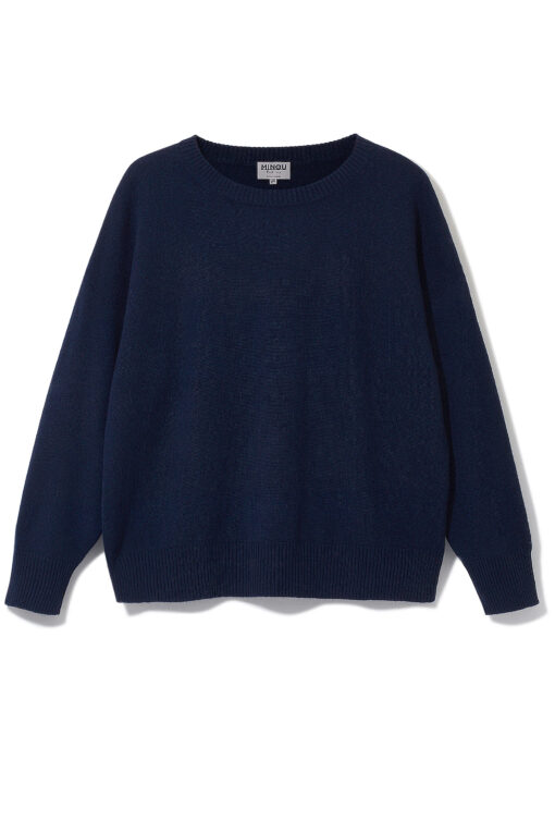 Cashmere sweater with round neckline in navy blue color