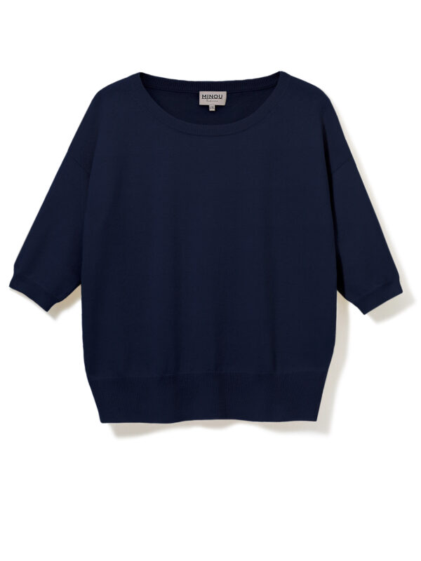 Cashmere sweater with short sleeves in navy blue color