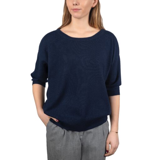 Cashmere sweater with short sleeves in navy blue color