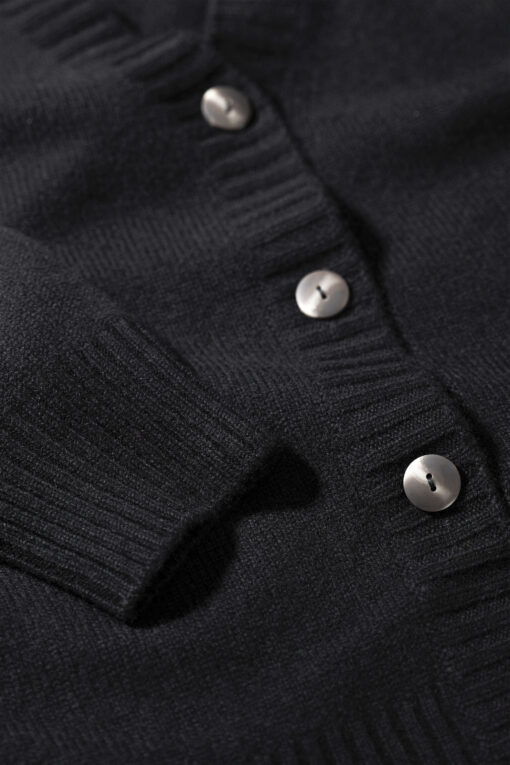 close-up of a cardigan's buttons