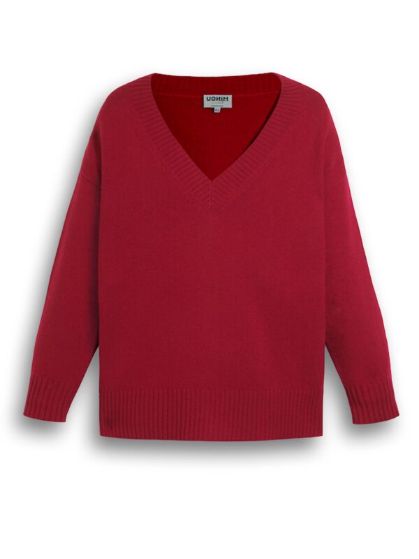 Kaszmirowy sweter z dekoltem w serek rubin