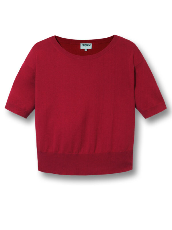 Kaszmirowy sweter z krótkim rękawem rubin