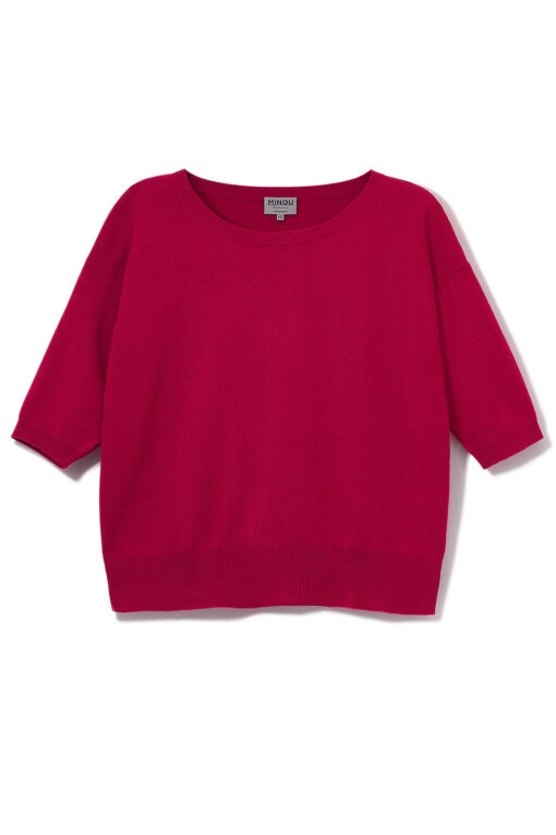 Kaszmirowy sweter z krótkim rękawem w kolorze rubinowym