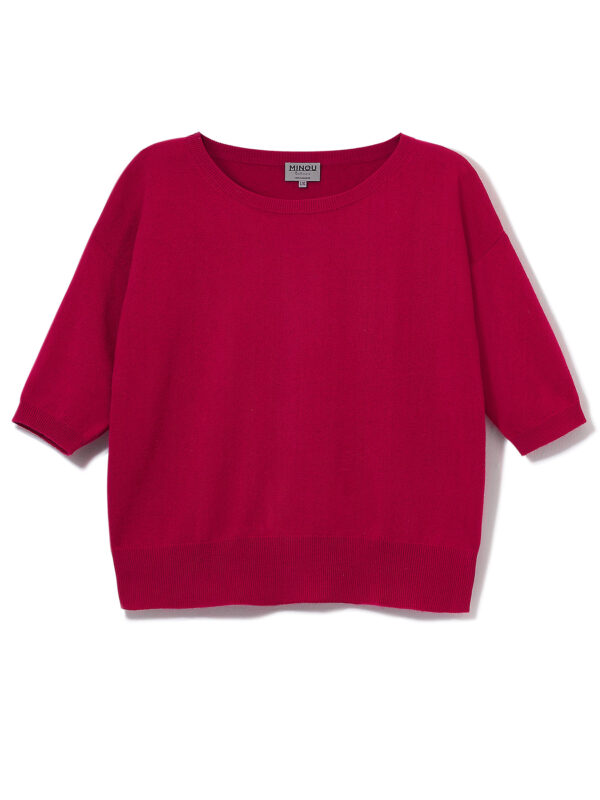 Kaszmirowy sweter z krótkim rękawem w kolorze rubinowym