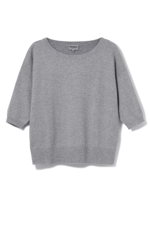 Kaszmirowy sweter z krótkim rękawem w kolorze jasnoszarym