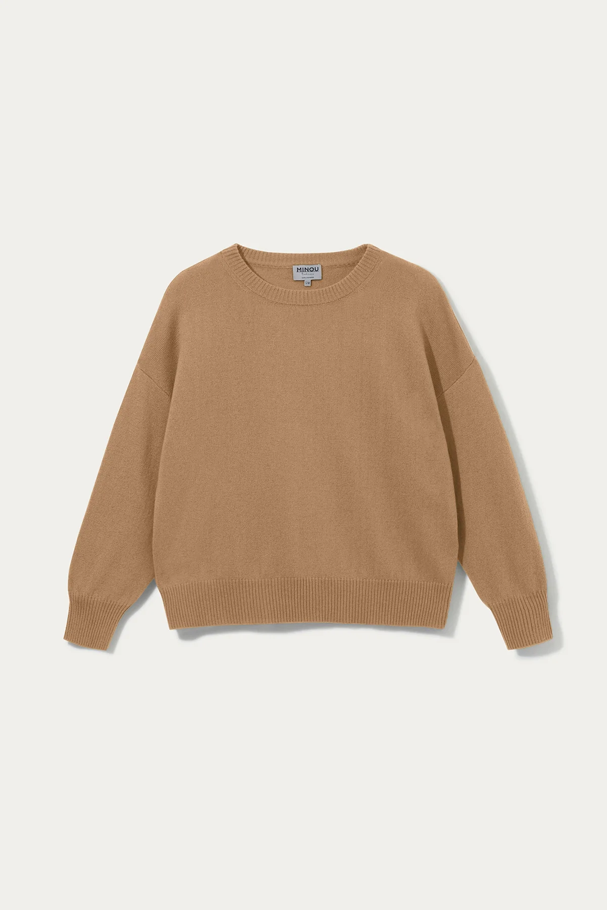 kaszmirowy sweter z okrągłym dekoltem w kolorze camel