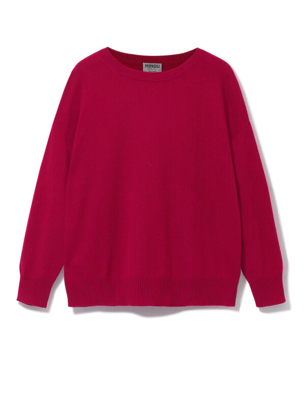 Kaszmirowy sweter z okrągłym dekoltem w kolorze rubinowym