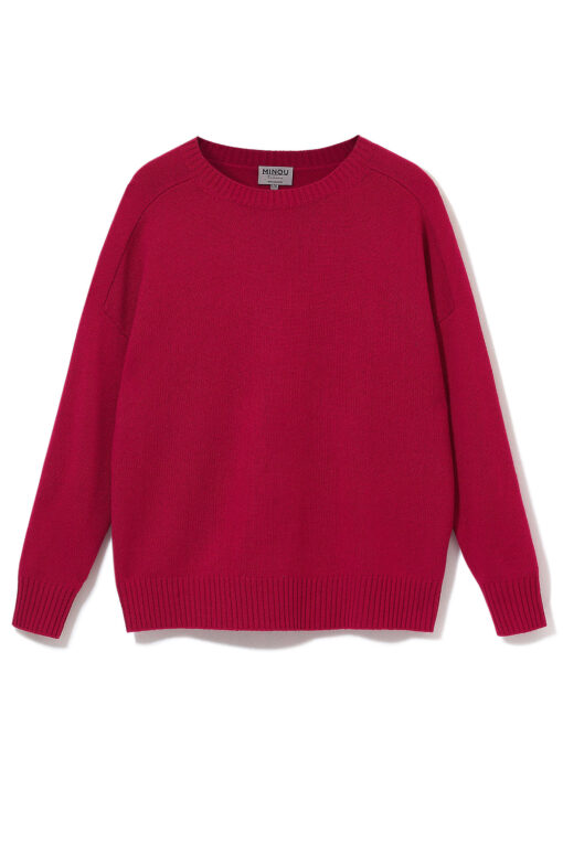 Kaszmirowy sweter z raglanowym rękawem w kolorze rubinowym