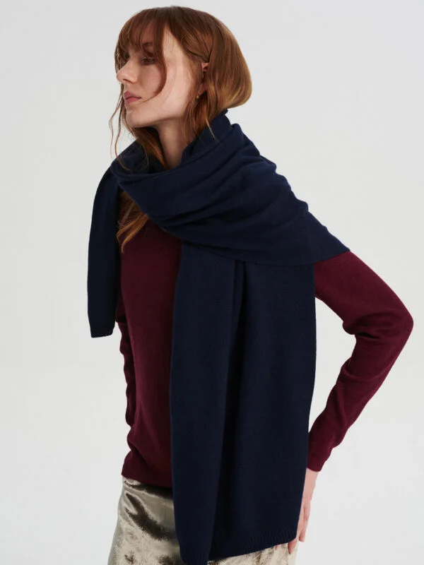 MABU kaszmirowy szal dzianinowy puszysty granat