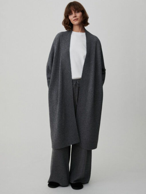 long cashmere cardigan in dark gray color