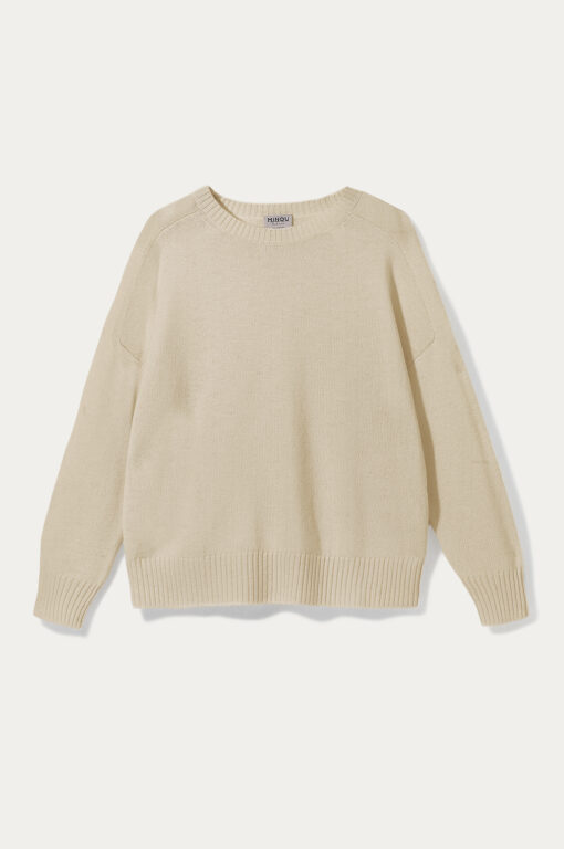 kaszmirowy sweter raglan z kolorze beżowym