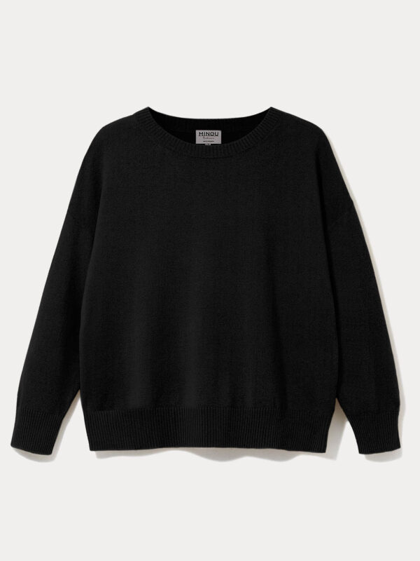kaszmirowy sweter z okrągłym dekoltem w kolorze czarnym