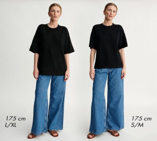 porównanie rozmiarów kaszmirowych t-shirtów w kolorze czarnym