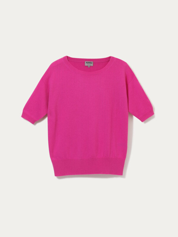 kaszmirowy sweter z krótkim rękawem w kolorze różowym