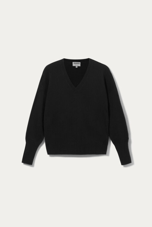 kaszmirowy sweter z dekoltem w serek w kolorze czarnym