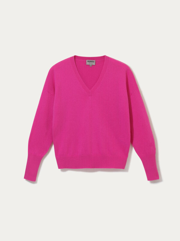 kaszmirowy sweter z dekoltem w serek w kolorze różowym