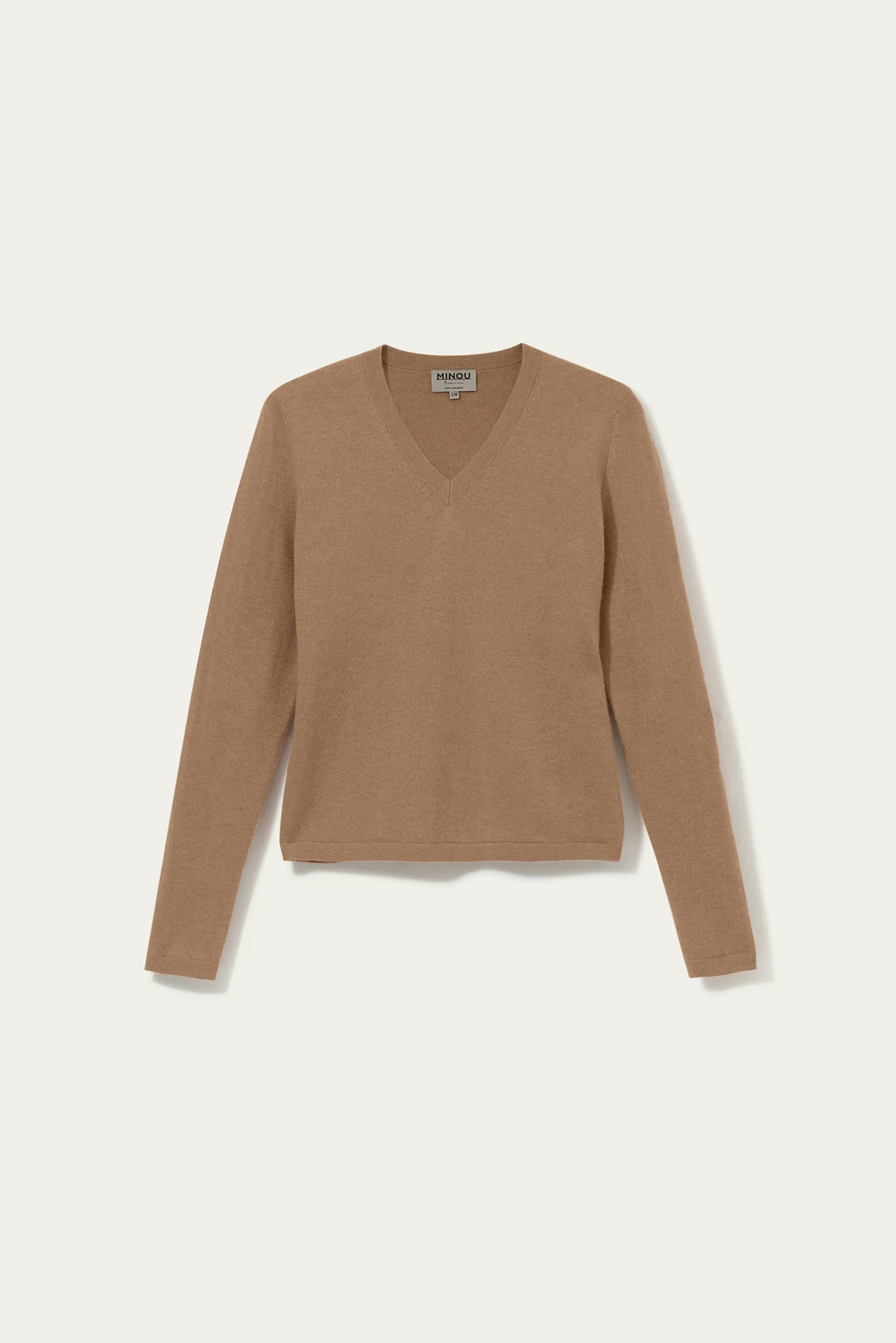 kaszmirowa bluzka z dekoltem w serek w kolorze camel