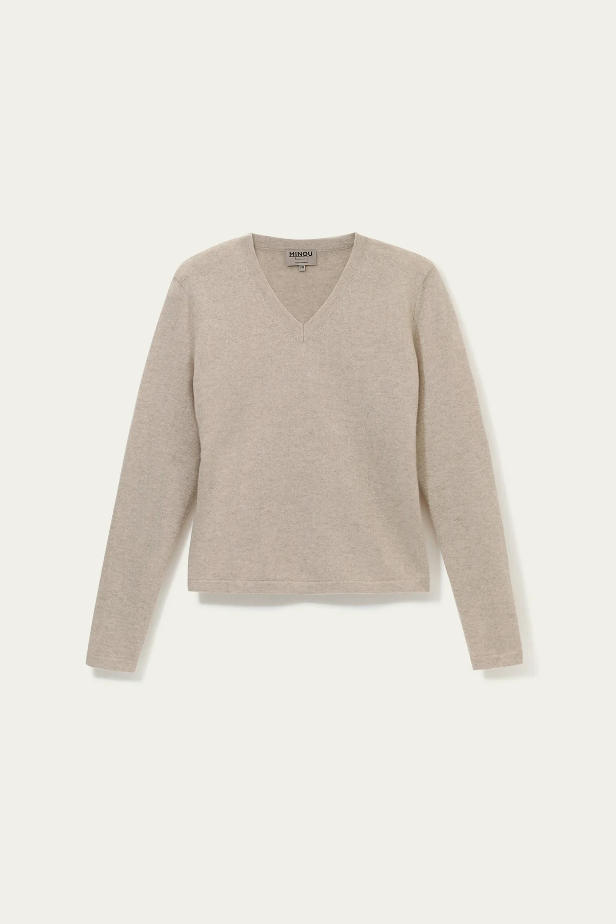 kaszmirowa bluzka z dekoltem w serek w kolorze chłodnego beżu