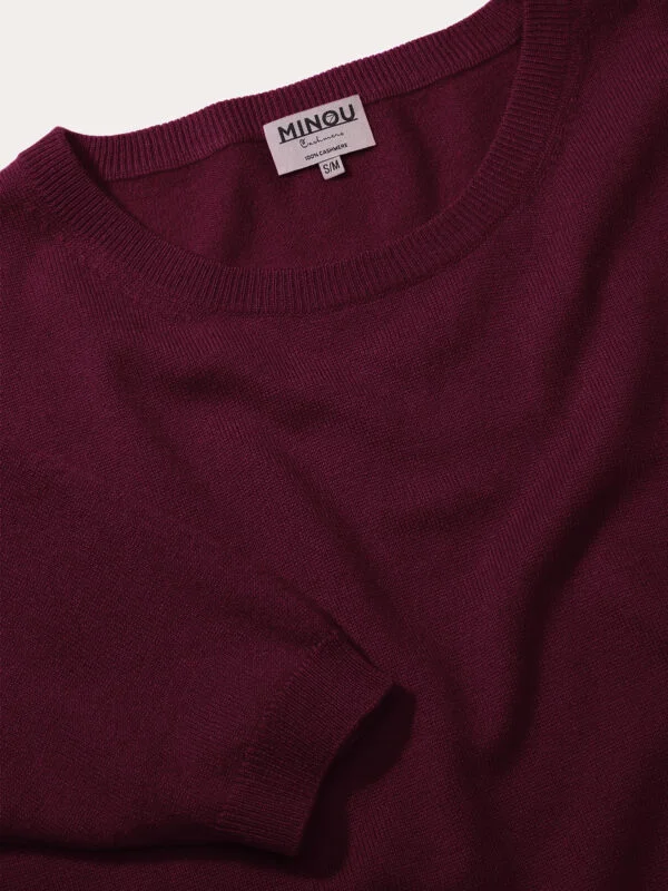 kaszmirowy sweter z krótkim rękawem w kolorze burgundowym