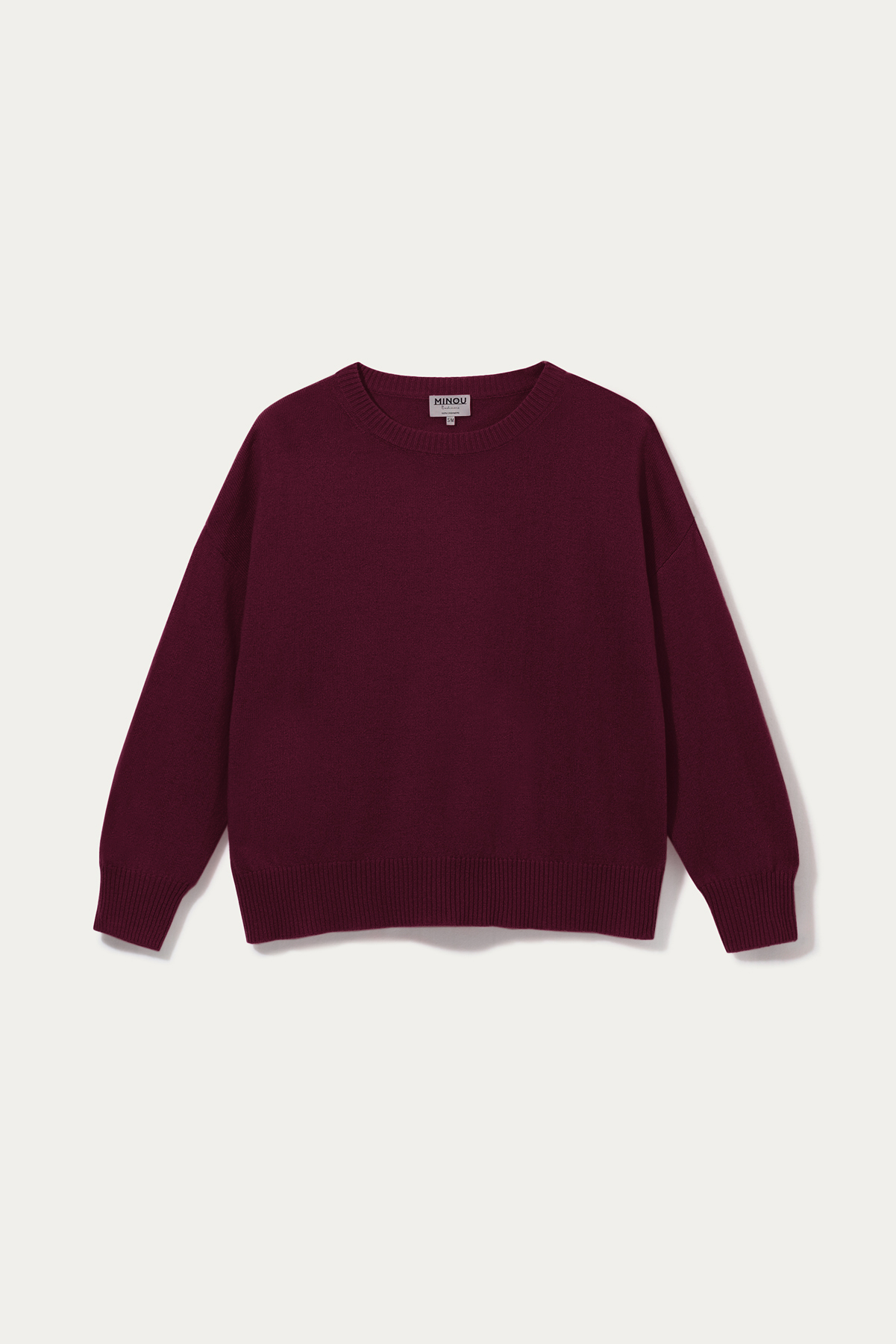 kaszmirowy sweter z okrągłym dekoltem w kolorze burgundowym