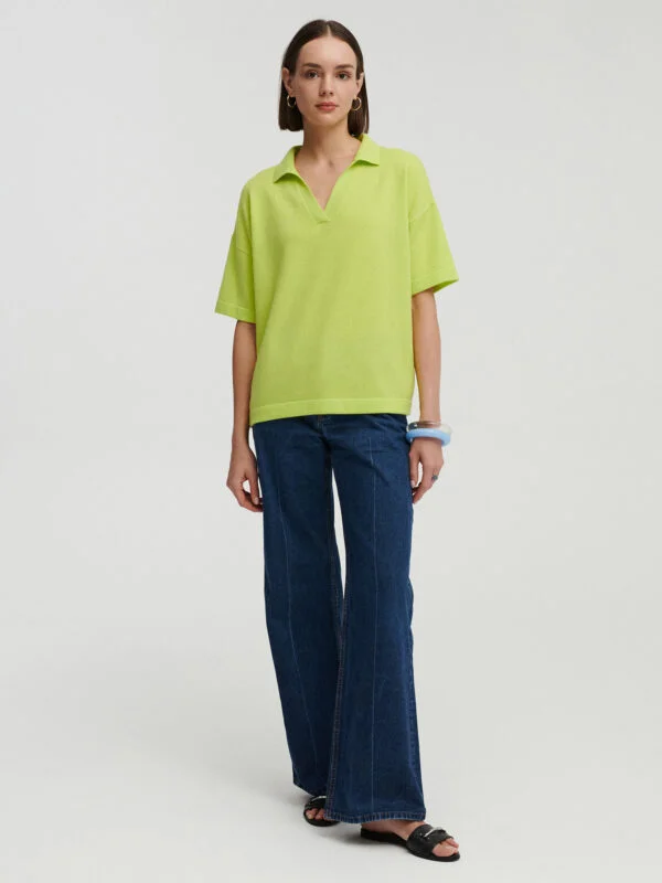 kaszmirowe polo z krótkim rękawkiem w kolorze limonki