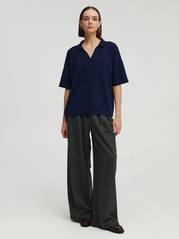 kaszmirowe polo z krótkim rękawkiem w kolorze granatowym