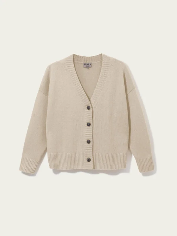 kaszmirowy kardigan z dekoltem w serek w kolorze beżowym