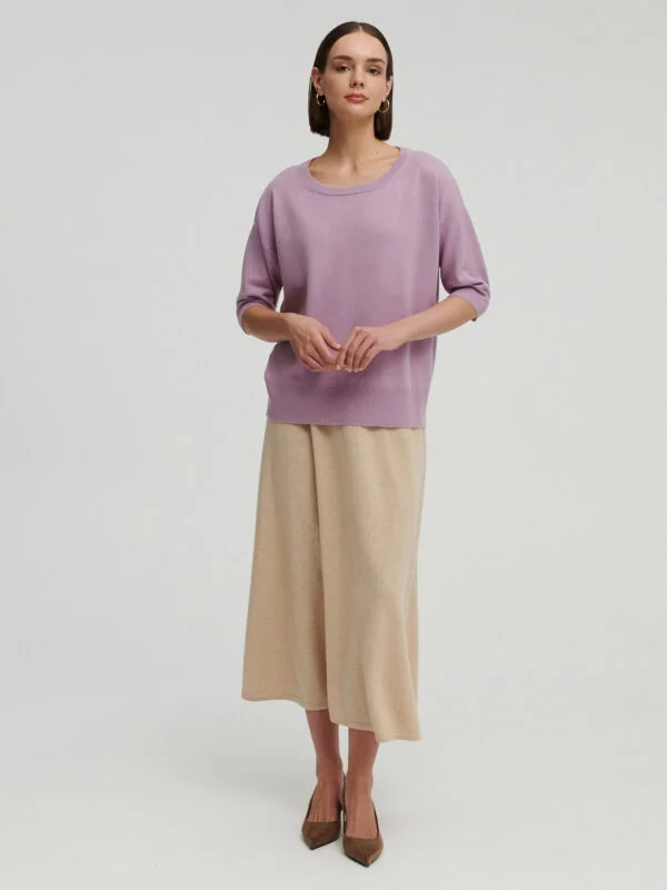kaszmirowy sweter z krótkim rękawem w kolorze lila