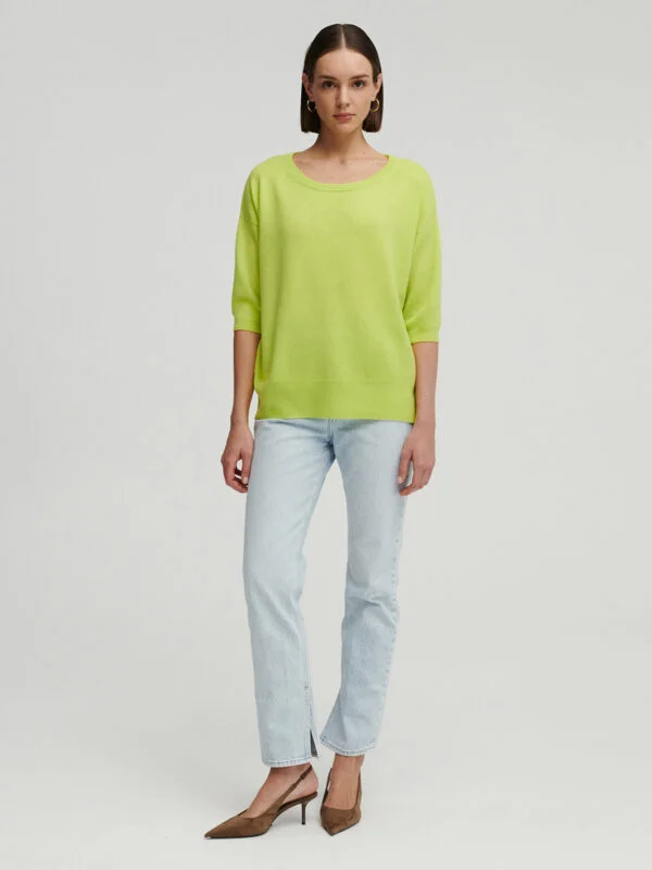 kaszmirowy sweter z krótkim rękawem w kolorze limonkowym