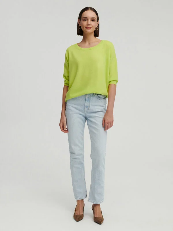 kaszmirowy sweter z krótkim rękawem w kolorze limonkowym