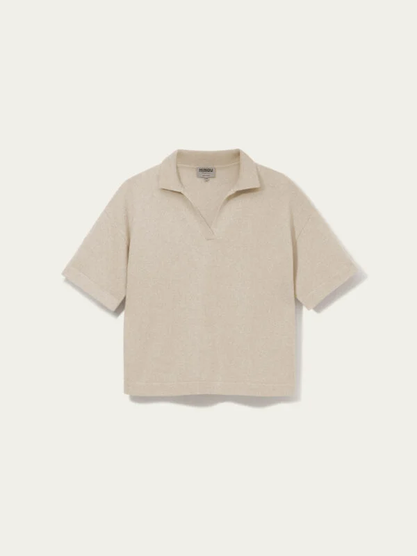 kaszmirowe polo z krótkim rękawkiem w kolorze beżowym