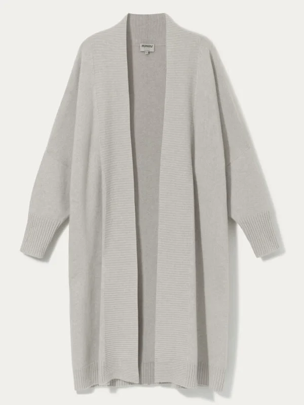 kaszmirowy długi kardigan z kieszeniami w kolorze perłowo szarym