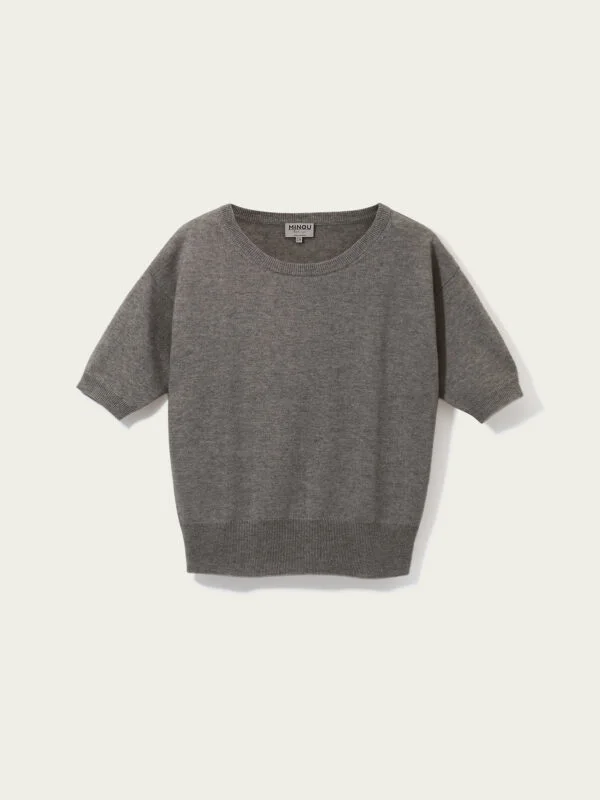 kaszmirowy sweter z krótkim rękawem w kolorze taupe