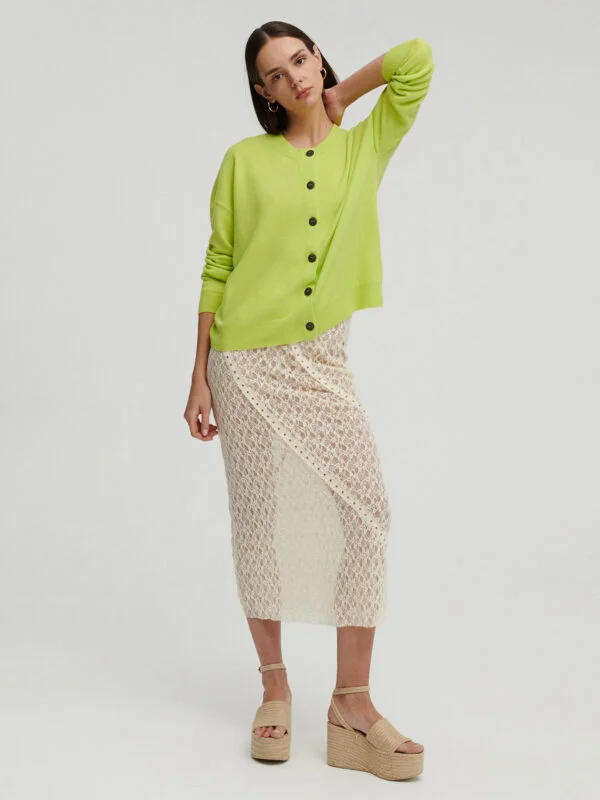 kaszmirowy krótki kardigan w kolorze limonki